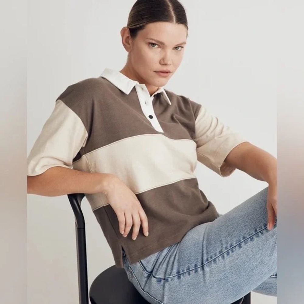 Madewell Two-Tone Brown and Cream Tee
